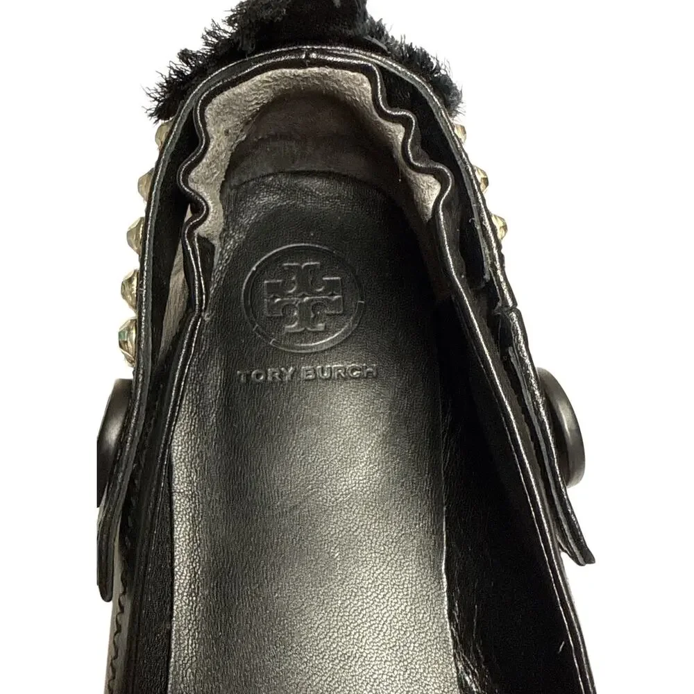Tory Burch Black Leather Crystal Convertible Mary Jane Ballet Flats Size 8 EUC